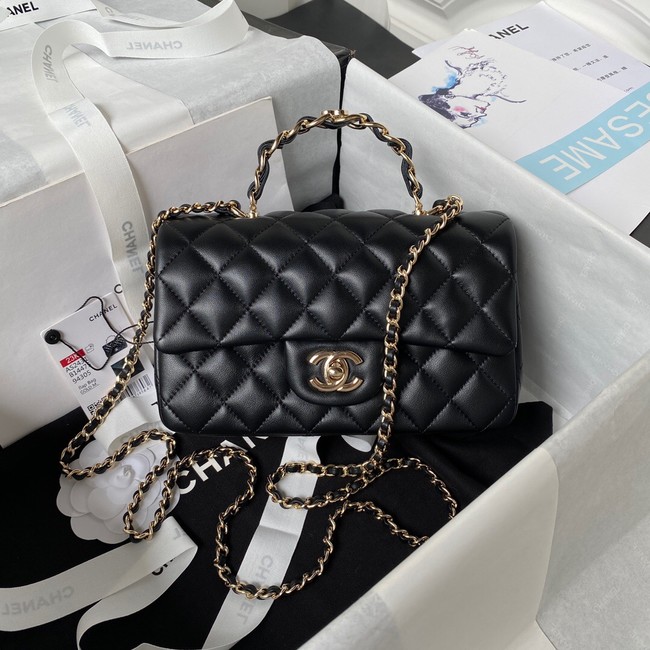 Chanel 24A mini flap bag with top handle AS2431 BLACK