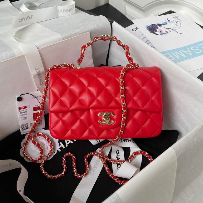 Chanel 24A mini flap bag with top handle AS2431 RED