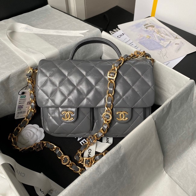 CHANEL 24A SMALL FLAP BAG WITH TOP HANDLE AS4993 Gray