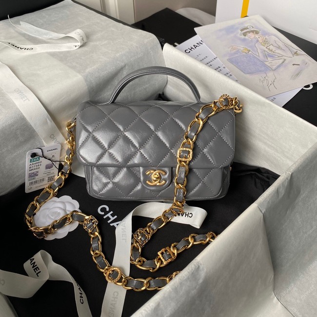 Chanel 24A small flap bag with top handle AS4992 gray