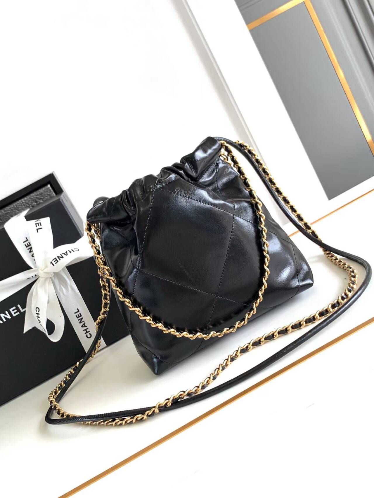 CHANEL 22 Mini Pearl Chain Handbag AS3980 Black