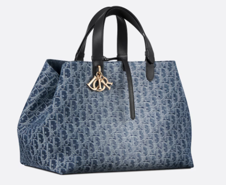 Large Dior Toujours Bag Blue Denim Dior Oblique Jacquard M2820OD
