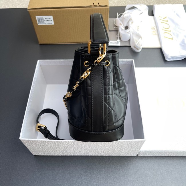 Small Dior Jolie Bucket Bag Black Calfskin and Macrocannage Lambskin M2780UN