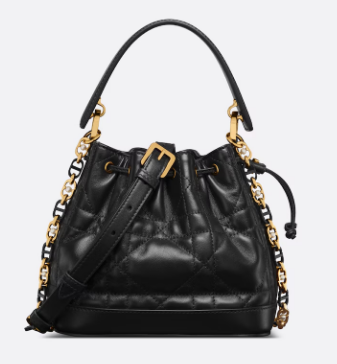 Small Dior Jolie Bucket Bag Black Calfskin and Macrocannage Lambskin M2780UN