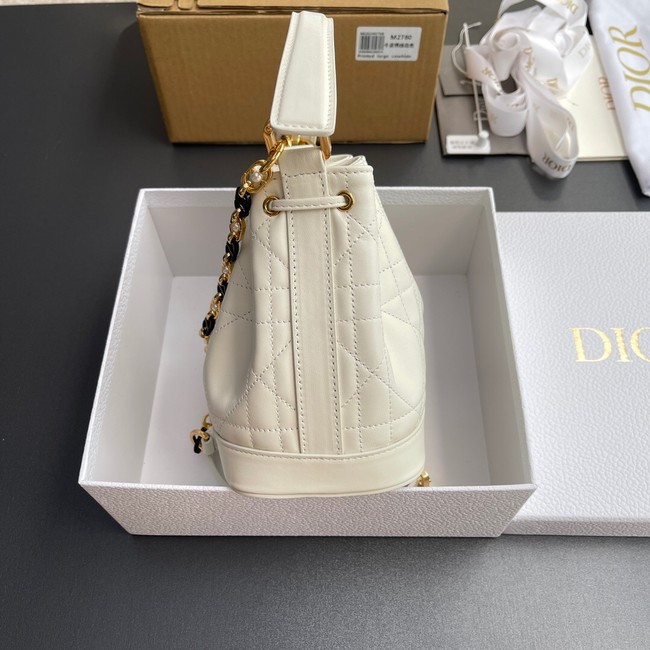 Small Dior Jolie Bucket Bag Latte Calfskin and Macrocannage Lambskin M2780UN