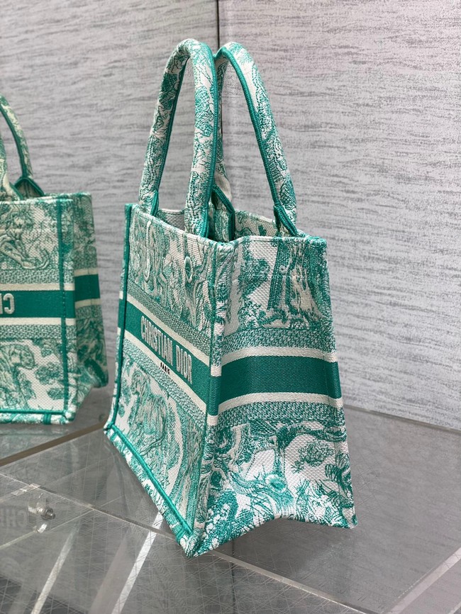 Small Dior Book Tote Aquamarina Toile de Jouy Embroidery M1265Z