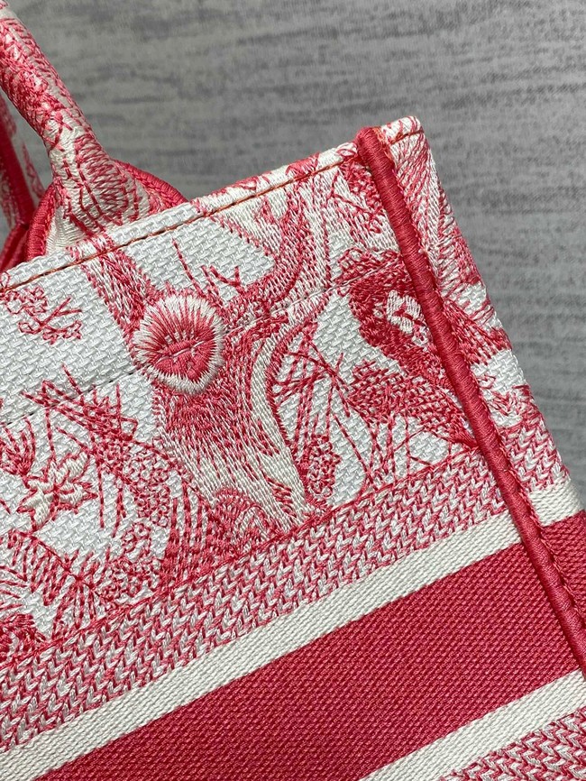 Small Dior Book Tote Candy Pink Toile de Jouy Embroidery M1265Z