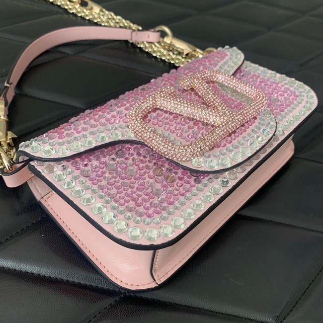 VALENTINO Super Mini Loco imitation crystal chain bag 5013 pink