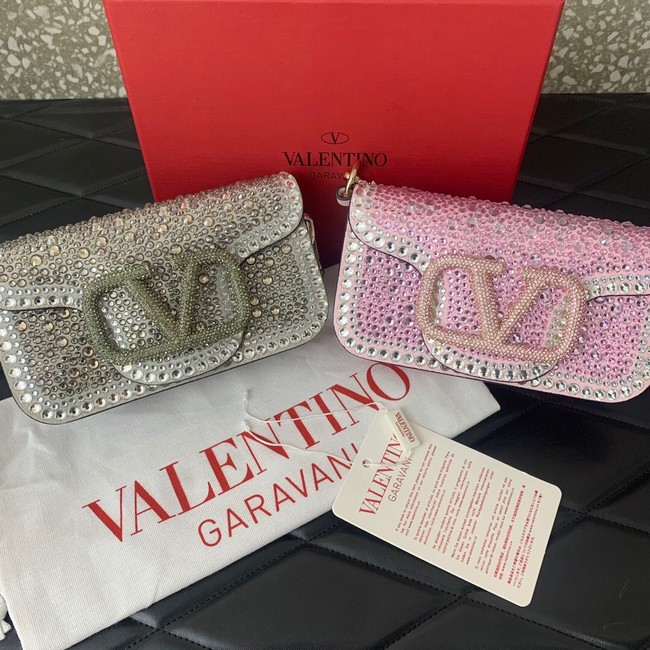 VALENTINO Super Mini Loco imitation crystal chain bag 5013 pink