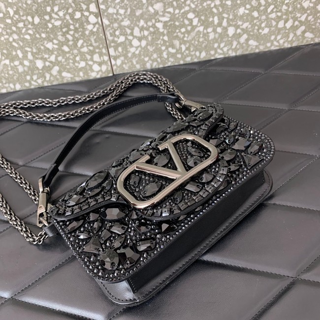 VALENTINO Super Mini Loco imitation crystal chain bag 6038 black