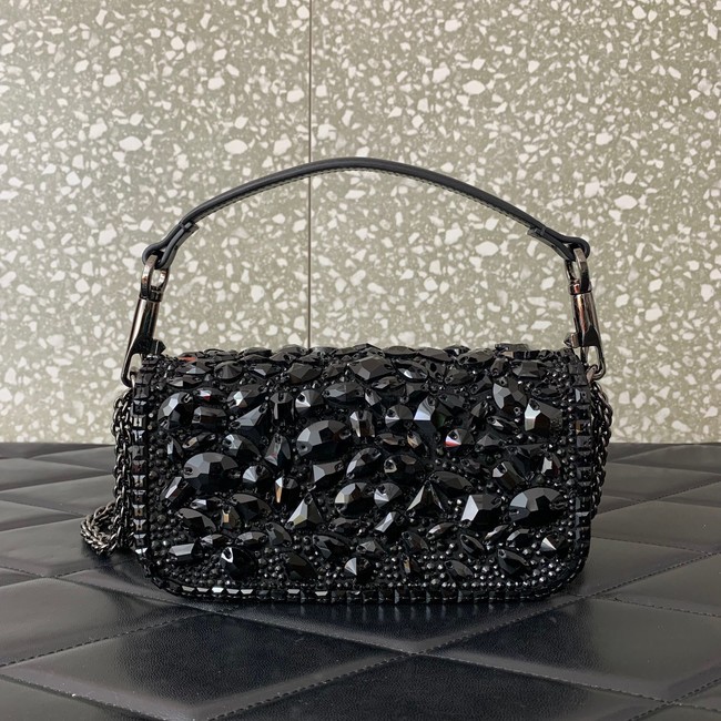 VALENTINO Super Mini Loco imitation crystal chain bag 6038 black