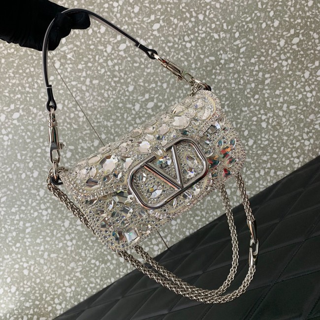 VALENTINO Super Mini Loco imitation crystal chain bag 6038 silver