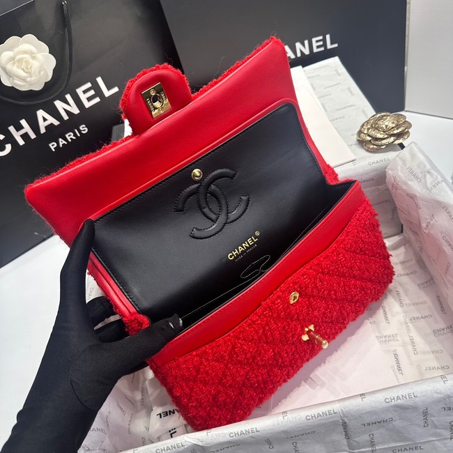 Chanel CLASSIC 11.12 HANDBAG Wool Tweed & Gold-Tone Metal A01112 Red