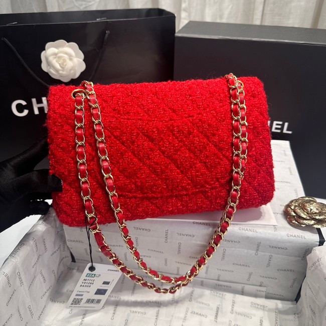 Chanel CLASSIC 11.12 HANDBAG Wool Tweed & Gold-Tone Metal A01112 Red