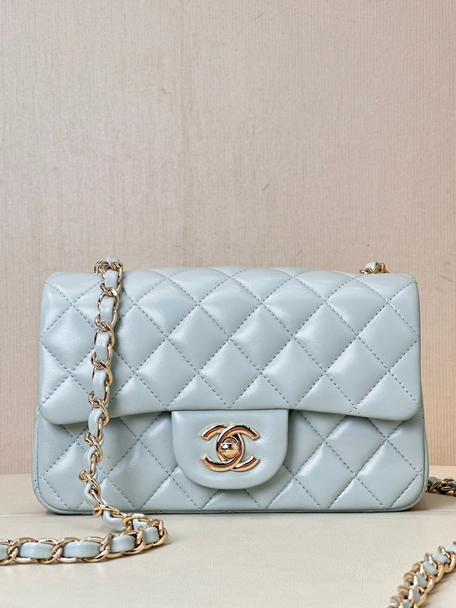 Chanel MINI CLASSIC HANDBAG Lambskin & Gold-Tone Metal A69900 light blue