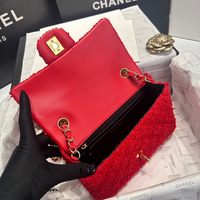 Chanel MINI CLASSIC HANDBAG Wool Tweed & Gold-Tone Metal A69900 red