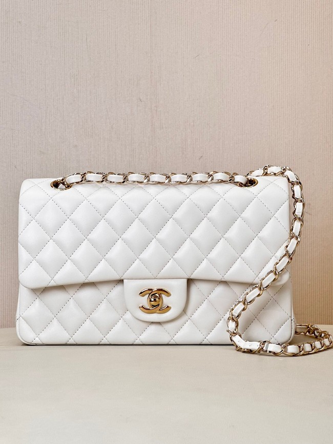 Chanel CLASSIC 11.12 HANDBAG Lambskin & Gold-Tone Metal A01112 white