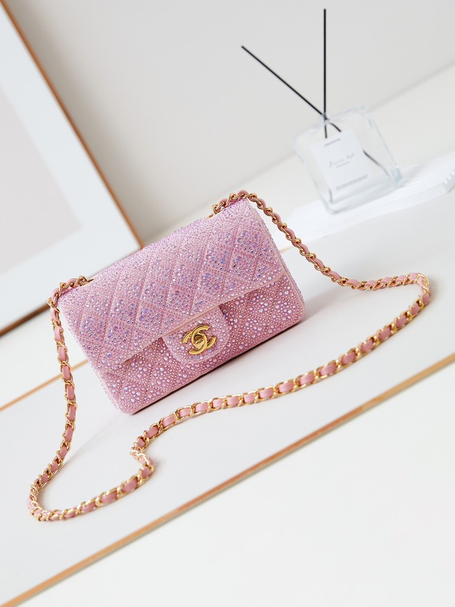 Chanel MINI CLASSIC HANDBAG imitation crystal chain bag A69900 pink