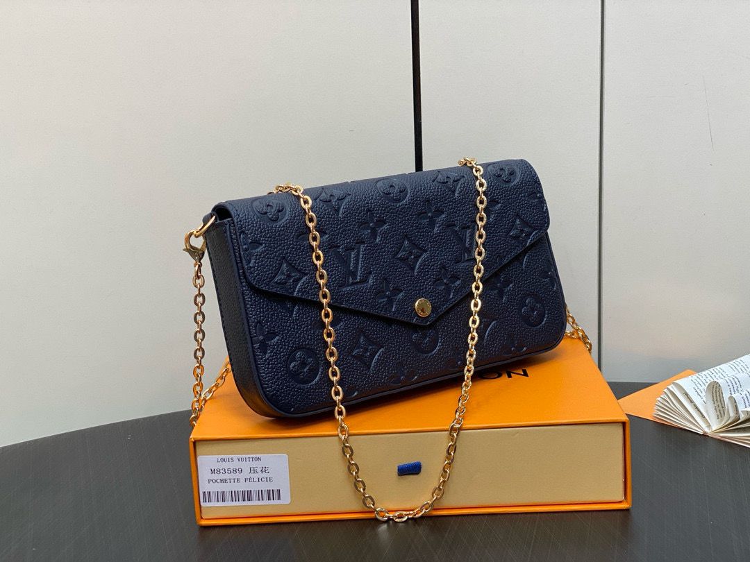 Louis Vuitton Monogram Empreinte Felicie Pochette M64065 M83589 Navy Louis Vuitton Monogram Empreinte Felicie Pochette M64065 M83589 Navy