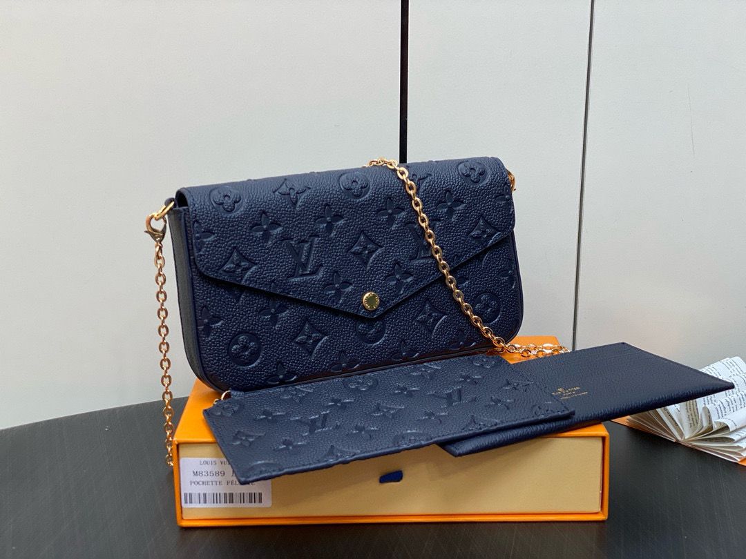 Louis Vuitton Monogram Empreinte Felicie Pochette M64065 M83589 Navy Louis Vuitton Monogram Empreinte Felicie Pochette M64065 M83589 Navy