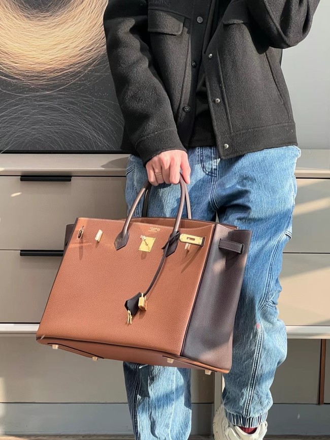 Hermes Birkin Tote Bag Original Togo Leather 6636 camel&coffce
