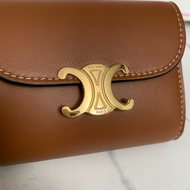 Celine SMALL FLAP WALLET TRIOMPHE IN SHINY CALFSKIN 10D783 TAN