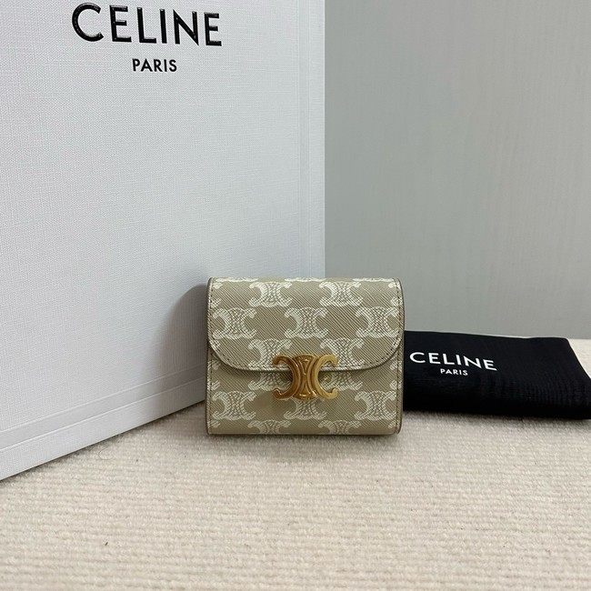 Celine SMALL FLAP WALLET TRIOMPHE IN TRIOMPHE CANVAS 10D783 Off-white