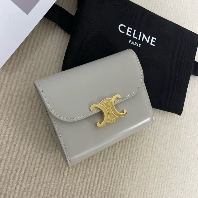Celine TRIOMPHE COMPACT WALLET IN SHINY CALFSKIN 10K623 LIGHT STONE