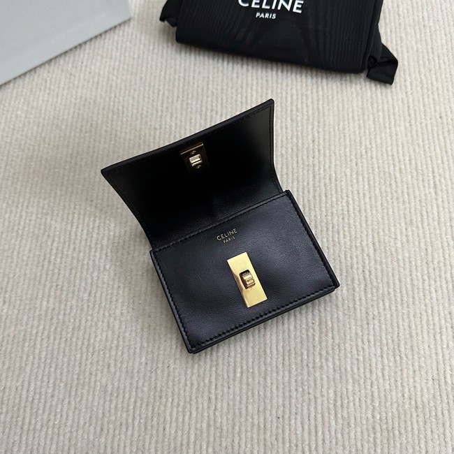 Celine CARD HOLDER WITH FLAP 16 IN SATINATED CALFSKIN 10M473 black