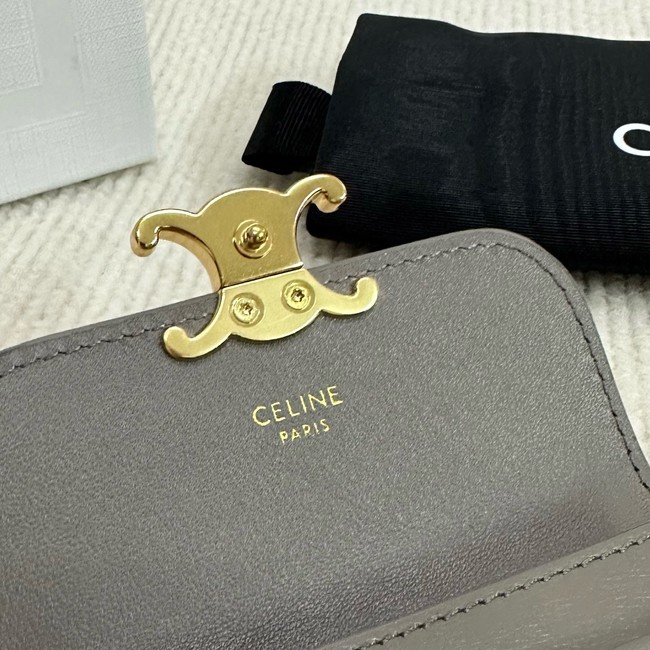 Celine CARD HOLDER WITH FLAP TRIOMPHE IN SHINY CALFSKIN 10I583 PEBBLE