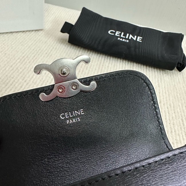 Celine CARD HOLDER WITH FLAP TRIOMPHE IN SHINY CALFSKIN 10I583 black&SILVER
