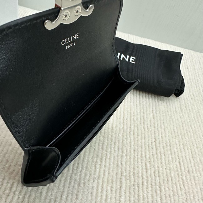 Celine CARD HOLDER WITH FLAP TRIOMPHE IN SHINY CALFSKIN 10I583 black&SILVER