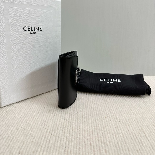 Celine CARD HOLDER WITH FLAP TRIOMPHE IN SHINY CALFSKIN 10I583 black&SILVER