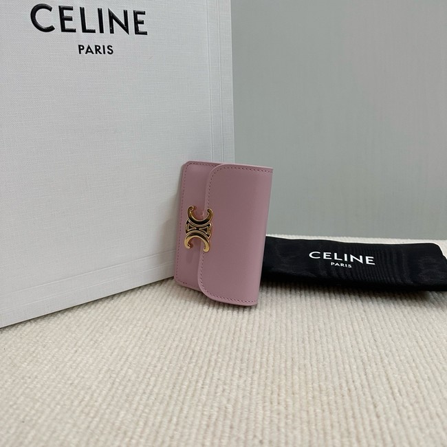 Celine CARD HOLDER WITH FLAP TRIOMPHE IN SHINY CALFSKIN 10I583 pink