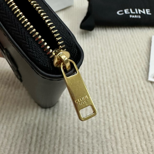 Celine COMPACT ZIPPED WALLET CUIR TRIOMPHE IN SMOOTH CALFSKIN 10K533 black