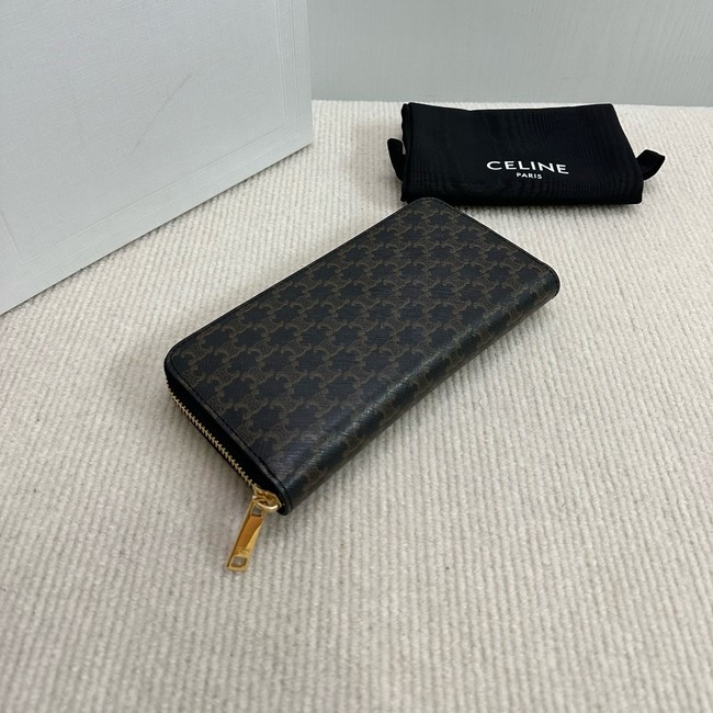 Celine LARGE ZIPPED WALLET IN TRIOMPHE CANVAS 10B552 BLACK 