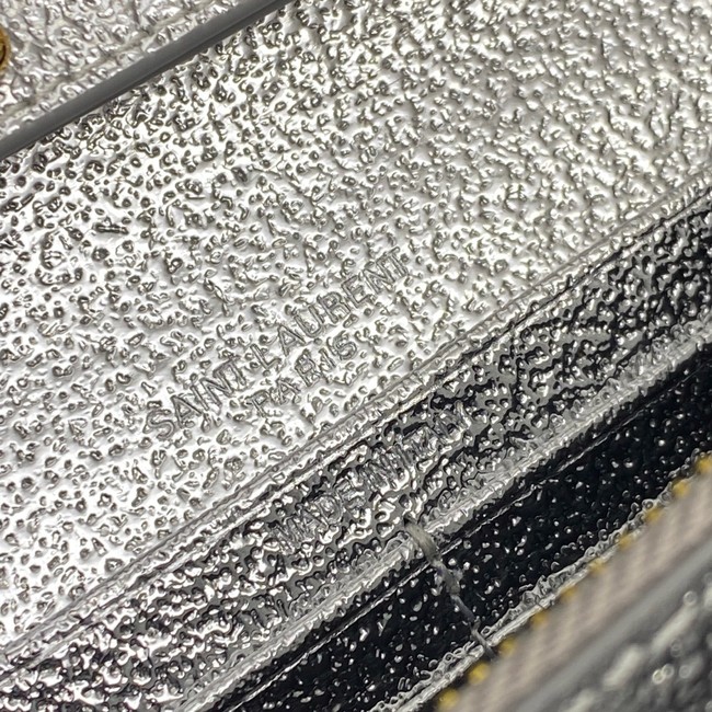 SAINT LAUREN CASSANDRE MATELASSE CHAIN WALLET IN GRAIN DE POUDRE EMBOSSED LEATHER 377828 Silver