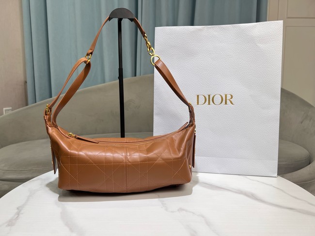 Dior Medium D-Journey Bag in Shiny Goatskin Flat Macrocannage M2417UCUQ tan