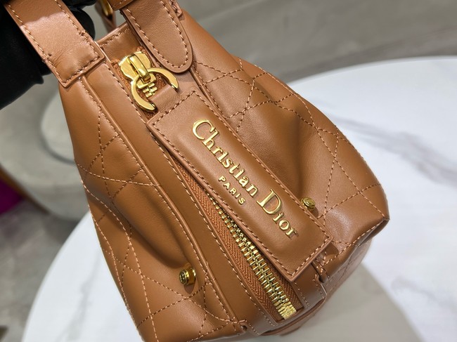 Dior Small D-Journey Bag in Crinkled Calfskin M2416UNUO Brown Flat Macrocannage