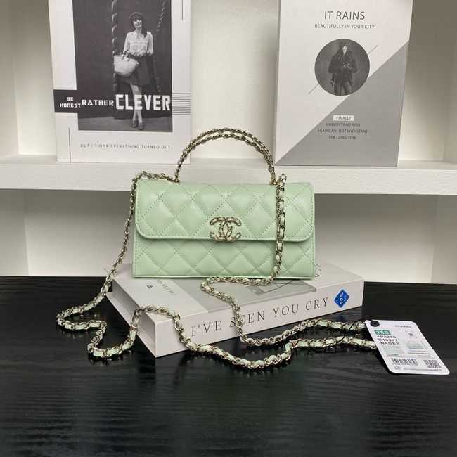 Chanel MINI FLAP BAG CLUTCH WITH CHAIN Gold-Tone Metal AP3238 light green