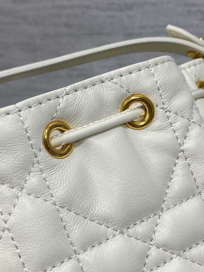 Dior Caro Nano Bucket Bag Macrocannage Lambskin S5250 white