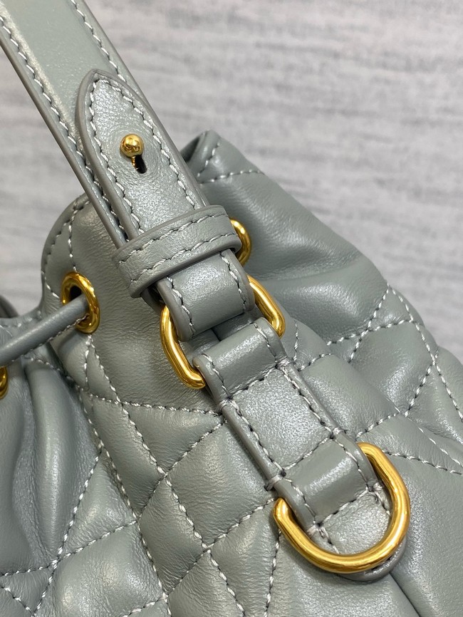 Small Dior Caro Bucket Bag Macrocannage Lambskin M3372 gray