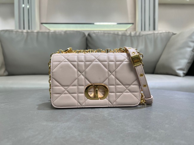Small Soft Dior Caro Bag Macrocannage Lambskin M9252UHPA Powder Pink