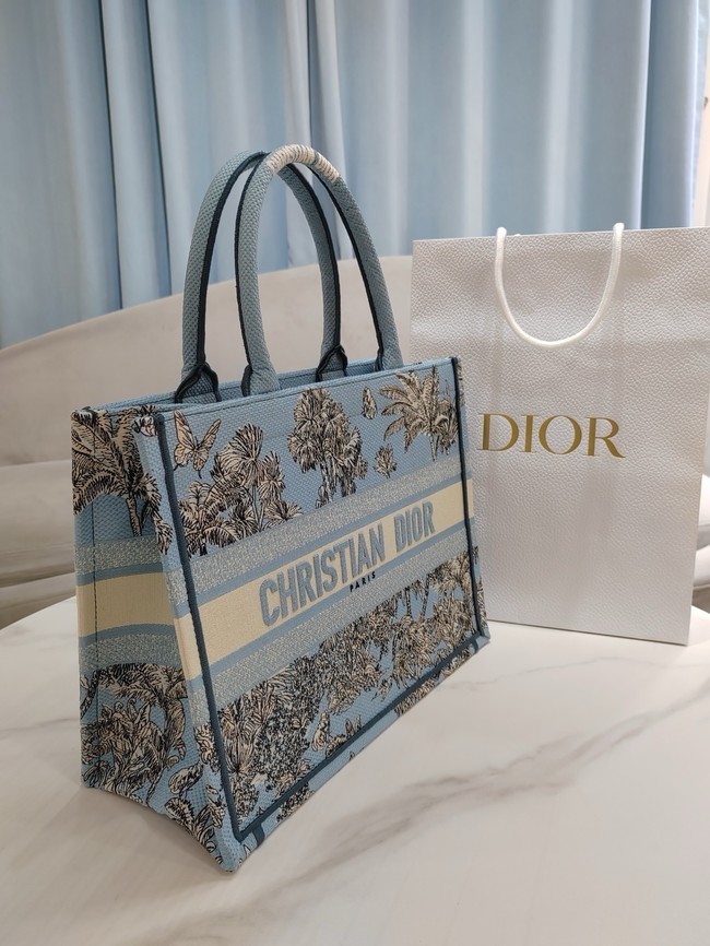 Dioriviera Medium Dior Book Tote Celestial Blue and White Toile de Jouy Palms Embroidery M1296ZEZG