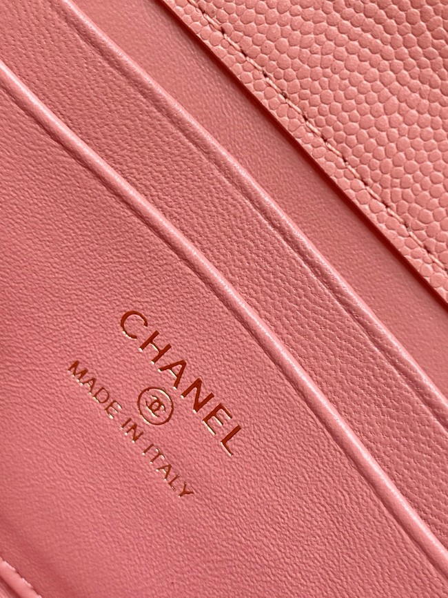 Chanel MINI FLAP BAG CLUTCH WITH CHAIN Gold-Tone Metal AP3238 Peach blossom pink