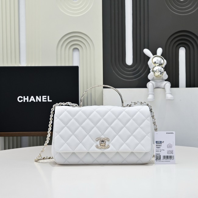 Chanel SMALL FLAP BAG CLUTCH WITH CHAIN Gold-Tone Metal AS5554 WHITE