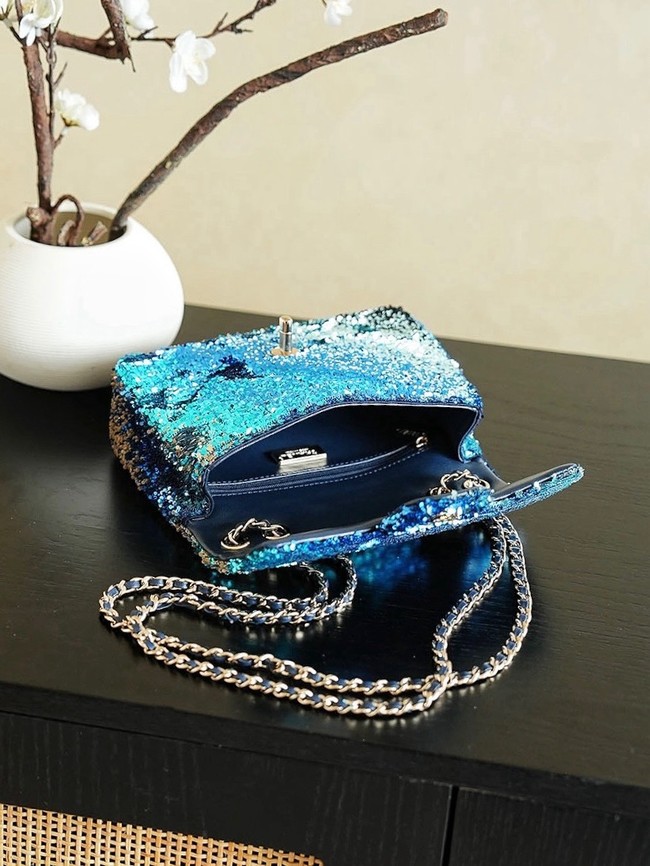 Chanel Fringed Sequins Flap Bag 24P 0888 blue