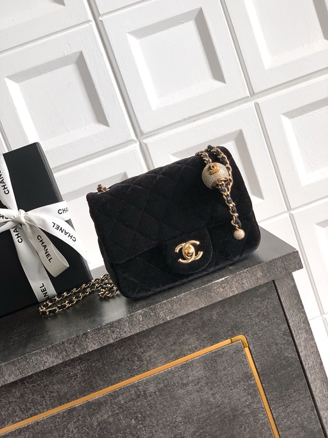 Chanel Mini Classic Handbag velvet AS1786 black