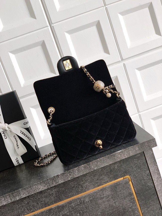 Chanel small Classic Handbag velvet AS1787 black