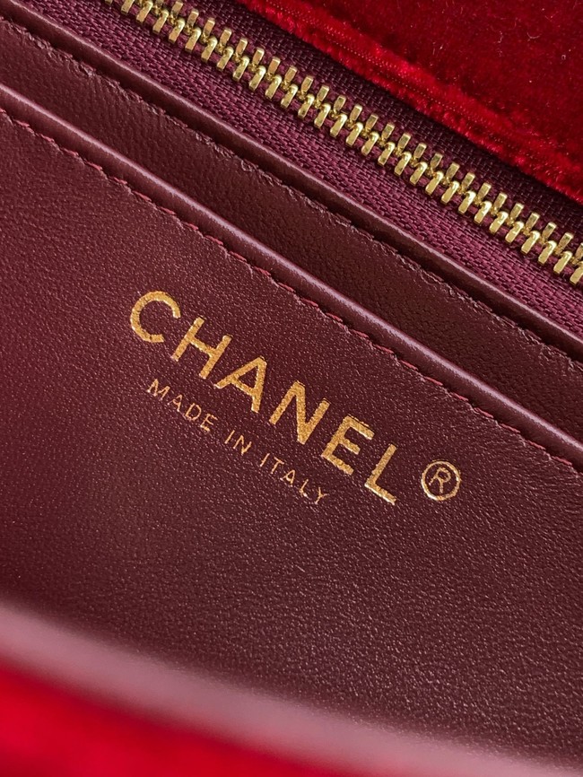 Chanel small Classic Handbag velvet AS1787 red